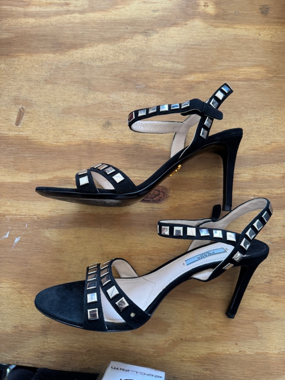 Prada Black Studded Suede Slingback Heels - Picture 4 of 6